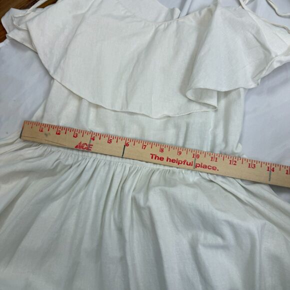ADRIANA DEGREAS Silk & Linen Flare Dress Size M Ruffle Strappy Unlined Coastal - Picture 13 of 16